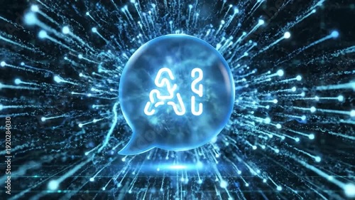 AI concept with glowing neural network and digital particles exploding outwards artificial intelligence.