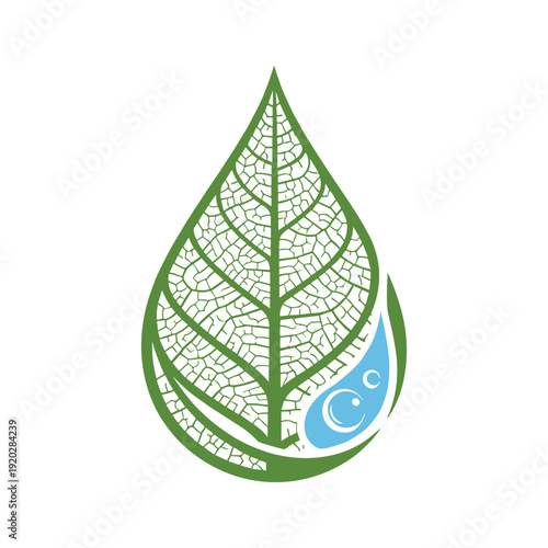 Green leaf with water drop icon