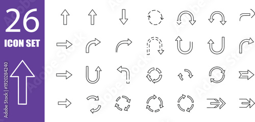 Collection of 26 diverse arrow icons in various orientations and styles