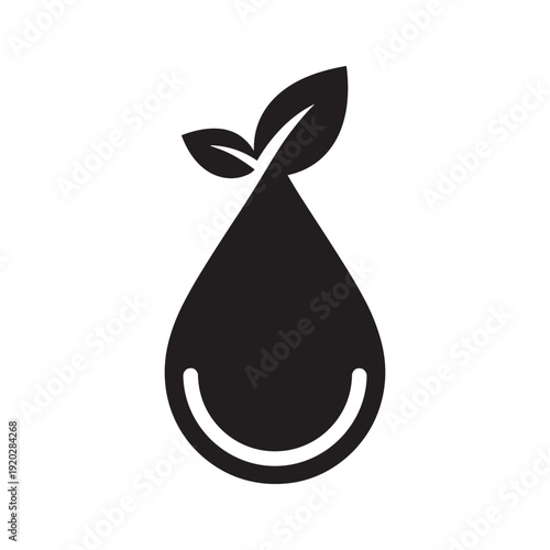 Black silhouette of an avocado with a smile and leaves