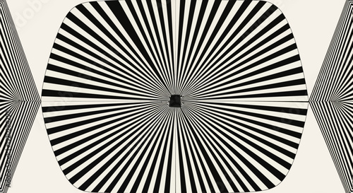 Geometric pattern featuring radial lines and shapes in a symmetrical illustration from a frontal viewpoint