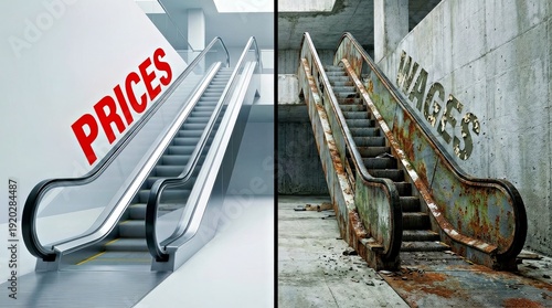 Wallpaper Mural Prices Versus Wages Escalator Comparison Concept Stock Photo Torontodigital.ca