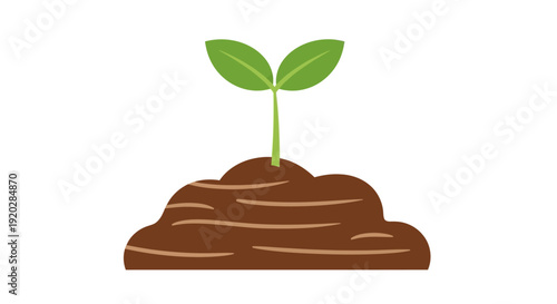 A small green sprout emerges from a mound of brown soil, viewed from the side in a simple illustration