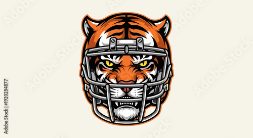 Fierce Tiger Mascot Logo with Football Helmet Vector Design