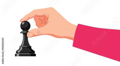 Hand moving a black pawn figurine, illustrating strategic decision making, with a focused view on the hand and chess piece