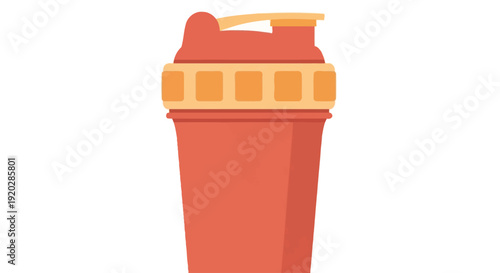 A vibrant orange protein shaker bottle with a matching flip-top lid on a clean white surface viewed from directly above.