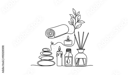 Elegant Zen Wellness Continuous Line Spa Elements Vector