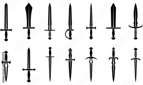 Medieval Sword Silhouettes Collection – Classic European Knight Weapons Vector Set