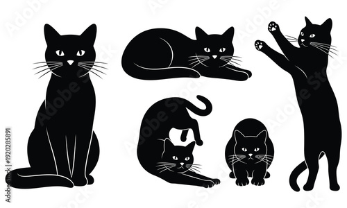 Black Cat Silhouette Collection – Cute and Spooky Halloween Cat Clipart Set on White Background