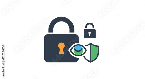Secure protection with padlock, shield, and watchful eye