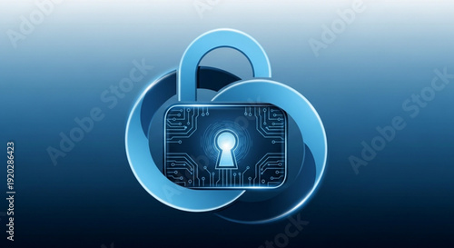 Secure digital lock with glowing blue circuit board and keyhole