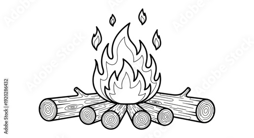 A simple campfire illustration with burning flames and logs on a clean white background from a straightforward viewpoint.