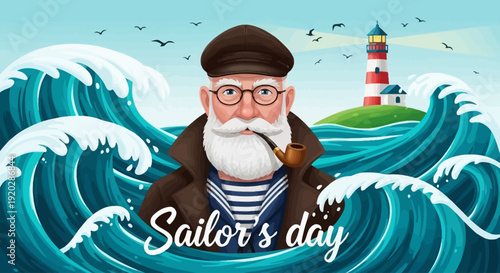 Sailor enjoying a peaceful day at sea with a picturesque lighthouse in the background