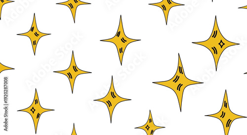 A top view pattern of yellow stars with four points scattered on a plain surface