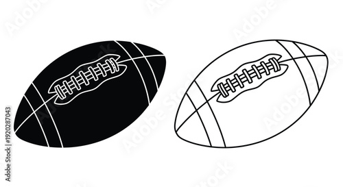 Two american footballs one solid black and one white outline