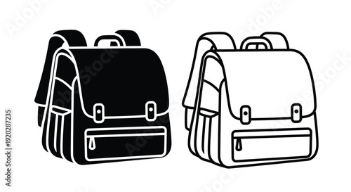 Two black and white illustrations of traditional japanese school backpacks
