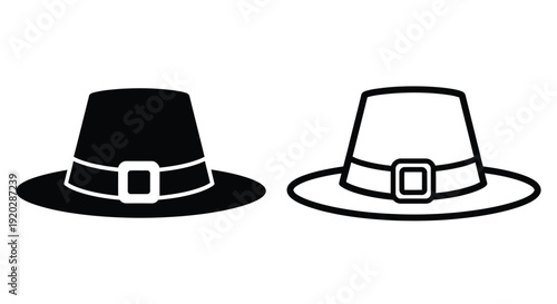 Two pilgrim hats in black and white representing thanksgiving tradition