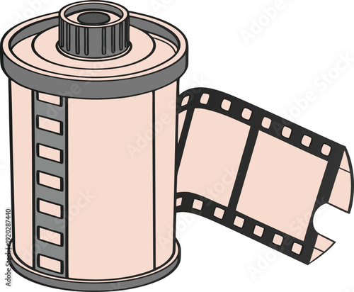 Reel with unrolled strip filmstrip filmroll