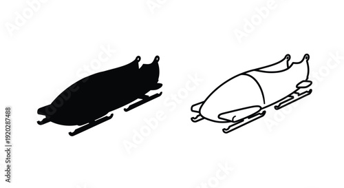 Two depictions of a toboggan a solid silhouette and a line drawing
