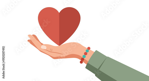 Hand holding a red heart illustration symbolizing love and care from a compassionate person
