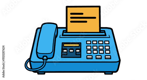 A fax machine printing a document with a receiver lifted from its cradle on a office desk