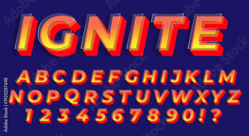 Ignite Fire 3D Font - Bold Gradient Flame Alphabet with Glass Effect