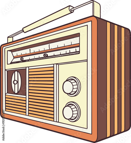 Vintage radio with brown and orange stripes yellow