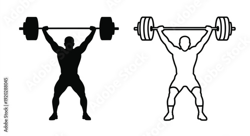 Weightlifting silhouettes demonstrating an overhead press exercise with a barbell