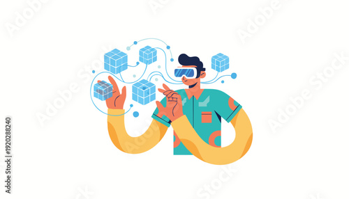 Visionary professional navigating complex data in an immersive VR/AR environment, driving digital innovation and future-proofing business strategies