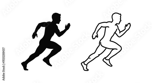 Two running figures one solid silhouette and one outlined drawing