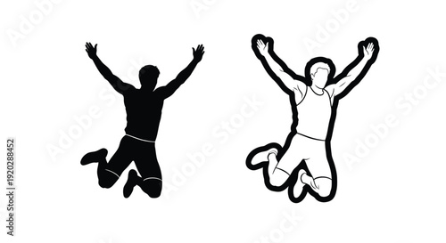 Two silhouettes of a person jumping with arms raised high