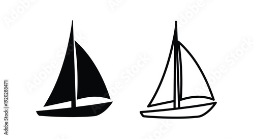 Simple black and white illustration of two sailboats on water
