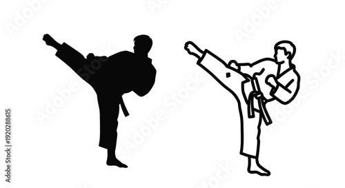 Two depictions of a martial artist performing a dynamic side kick