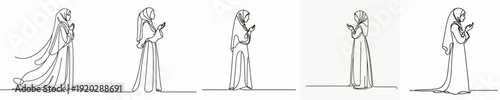 line art of a Muslim woman standing in prayer gesture front view