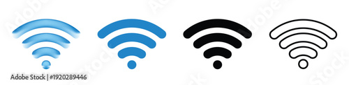 WiFi icon Set – Glossy, Flat, Solid and Outline Styles, Wireless Signal Symbol Collection Vector
