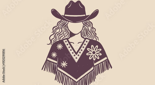 Illustration of a woman wearing a poncho and cowboy hat in a minimalist style