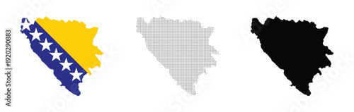 Fotografie bosnia and herzegovina map with national flag halftone dotted and solid black ve