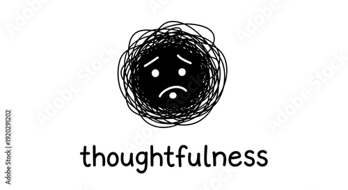 A contemplative face surrounded by scribbles, conveying thoughtfulness and introspection in a simple illustration