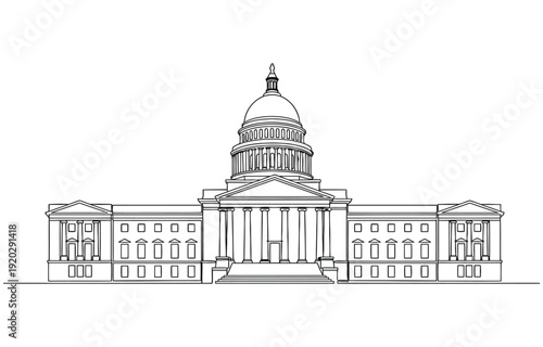 Continuous one line drawing of the United States Government building.