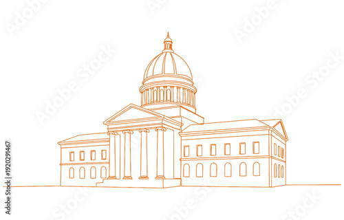 Continuous one line drawing of the United States Government building.