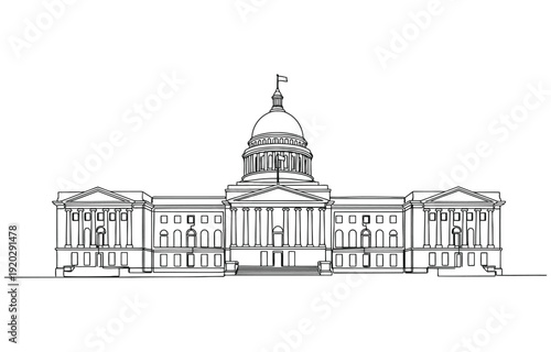 Continuous one line drawing of the United States Government building.