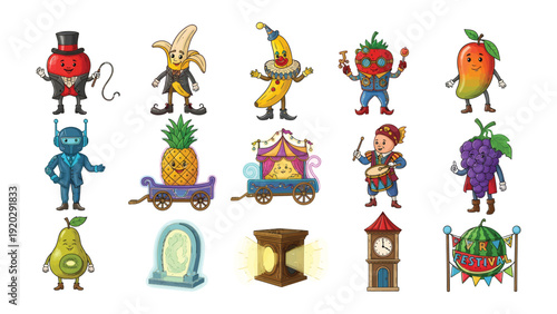 Fruit Fantasy: A whimsical array of anthropomorphic fruits and fantastical elements converge in a vibrant illustration, inviting viewers into a world of imagination and delight.