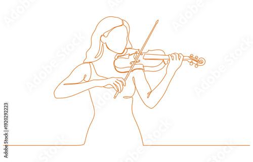 Continuous line drawing woman playing the violin.