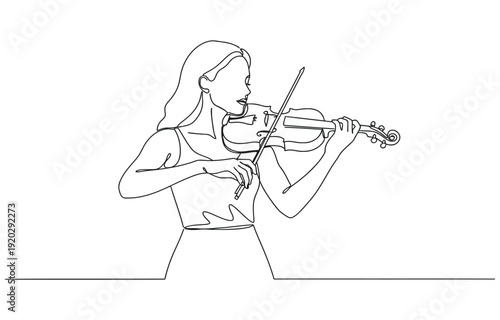 Continuous line drawing woman playing the violin.