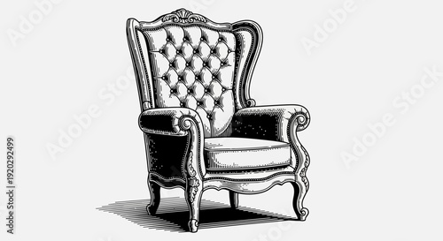 Elegant armchair illustration featuring diamond-patterned upholstery and ornate wooden frame, viewed from the front