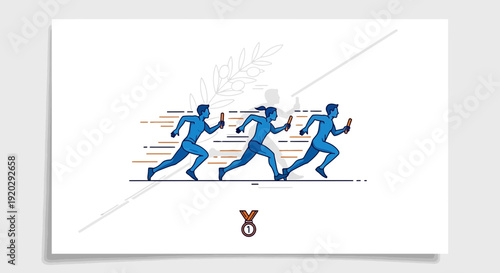 Athletes Running Relay Race with Baton, Teamwork and Competition Concept
