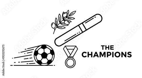 Champions Trophy, Soccer Ball, Olive Branch, Medal - Victory Concept
