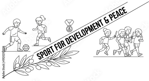 Children Playing Sports for Development and Peace, Unity and Teamwork Concept