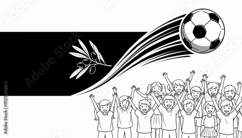 Excited Kids Cheering for Soccer Game with Olive Branch Emblem