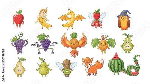 Whimsical Food Fairytale: A delightful array of fruits and vegetables come to life in this whimsical illustration, each character with its own unique charm and personality.